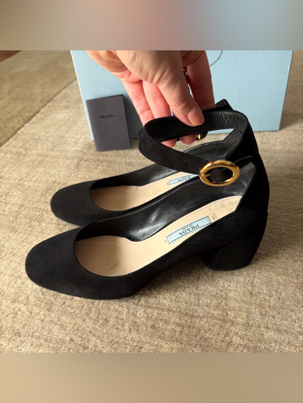 PRADA Black Suede Ankle Strap Heels 37 - Picture 2 of 9